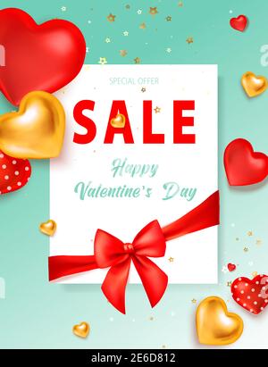 Verkauf valentine Poster, großes Design für alle Zwecke. Vektordesign-Elemente. Typografie-Illustration für Shopping-Events. 3D realistischer Vektor, Flyer. Stock Vektor
