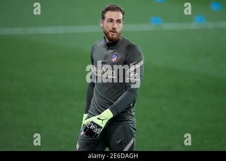 Eibar, Spanien. Januar 2021, 21. Jan Oblak von Atletico de Madrid schaut während des La Liga-Spiels zwischen SD Eibar und Club Atletico de Madrid an Stockfoto