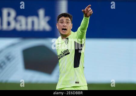 Eibar, Spanien. Januar 2021, 21. Jose Maria Gimenez von Atletico de Madrid reagiert während des La Liga-Spiels zwischen SD Eibar und Club Atletico de Madrid Stockfoto