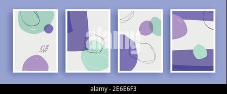 Abstrakte Kunst Malerei mit Pastellfarben Hintergrund. Minimalistische geometrische Elemente und handgezeichnete Linie. skandinavischer nordischer Stil aus der Mitte des Jahrhunderts. Stock Vektor