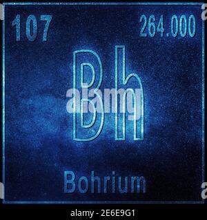 Bohrium chemisches Element, Zeichen mit Ordnungszahl und Ordnungsgewicht, Periodensystem Stockfoto