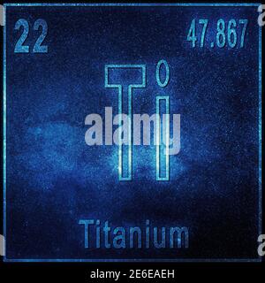 Titan chemisches Element, Zeichen mit Ordnungszahl und Ordnungsgewicht, Periodensystem Stockfoto