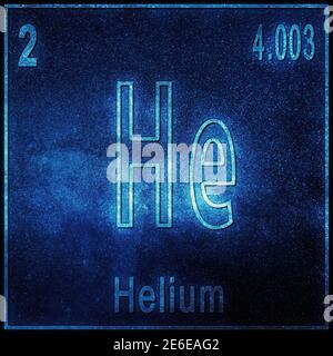 Chemisches Element Helium, Zeichen mit Ordnungszahl und Ordnungsgewicht, Periodensystem Stockfoto