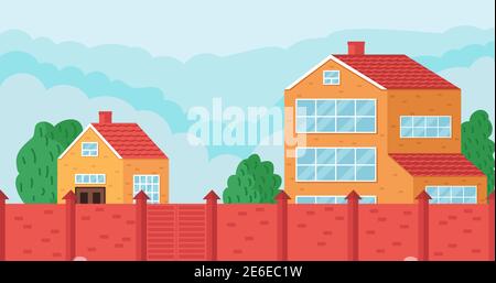 Helles Haus hinter dem Zaun für große Familie Vektor-Illustration Stock Vektor