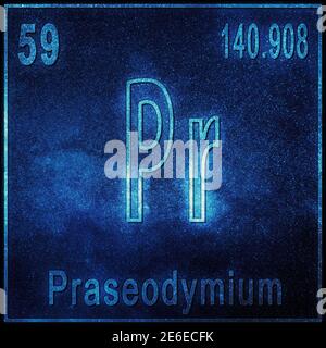 Chemisches Praseodym-Element, Zeichen mit Ordnungszahl und Atomgewicht, Periodensystem Stockfoto