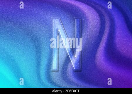 Nu-Zeichen. Nu Buchstabe, griechisches Alphabet Symbol, violett violett blauer Hintergrund Stockfoto