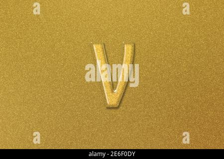 Nu-Zeichen. Nu-Buchstabe, griechisches Alphabet-Symbol, goldener Hintergrund Stockfoto