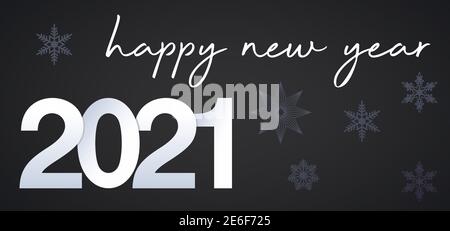 Frohes neues Jahr Vektor Ornament. Mit Schneeflocken. Schwarzer Hintergrund. Ornament für Hintergrund, Tapete, Einladung, Kalender, Grußkarten etc. Stock Vektor