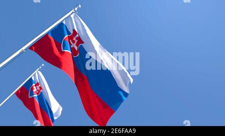 3D-Darstellung der Nationalflagge der Slowakei, die einschwenkt Der Wind Stockfoto