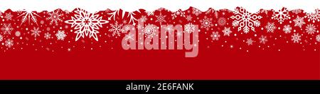 Nahtlose Weihnachten abstrakte Vektor Ornament mit weißen Schneeflocken und Sternen. Roter Hintergrund. Stock Vektor