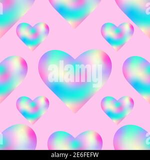 Abstrakte Herzen mit verschwommener mehrfarbiger Textur auf einem rosa Hintergrund. Grußkarte zum Valentinstag Muttertag oder für Hochzeitsdesign. Stockfoto