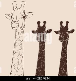 Vektor-Illustration Kopf der Giraffe. Isolierte Objekte auf Weiß. Stock Vektor