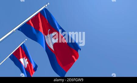 3D-Darstellung der Nationalflagge Kambodschas, die einschwenkt Der Wind Stockfoto