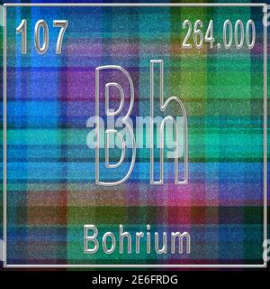 Bohrium chemisches Element, Zeichen mit Ordnungszahl und Ordnungsgewicht, Periodensystem Stockfoto