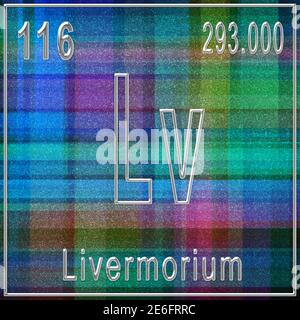 Livermorium chemisches Element, Zeichen mit Ordnungszahl und Atomgewicht, Periodensystem Stockfoto