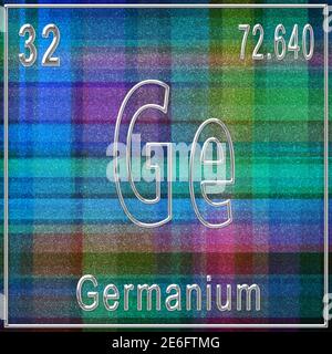 Germanium chemisches Element, Zeichen mit Ordnungszahl und Ordnungsgewicht, Periodensystem Stockfoto