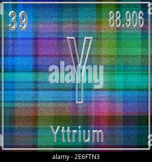 Yttrium chemisches Element, Zeichen mit Ordnungszahl und Ordnungsgewicht, Periodensystem Stockfoto