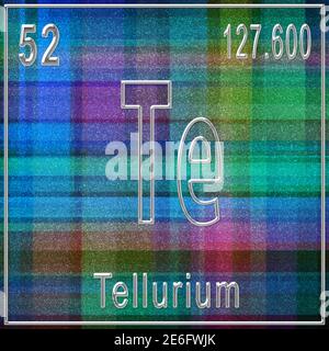 Tellurium chemisches Element, Zeichen mit Ordnungszahl und Ordnungsgewicht, Periodensystem Stockfoto