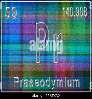 Chemisches Praseodym-Element, Zeichen mit Ordnungszahl und Atomgewicht, Periodensystem Stockfoto