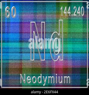 Chemisches Neodym-Element, Zeichen mit Ordnungszahl und Atomgewicht, Periodensystem Stockfoto