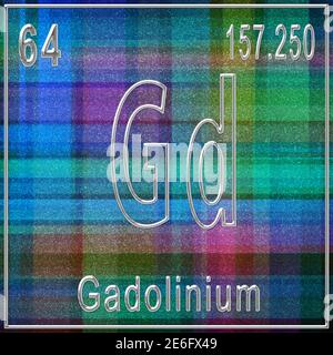 Gadolinium chemisches Element, Zeichen mit Ordnungszahl und Ordnungsgewicht, Periodensystem Stockfoto