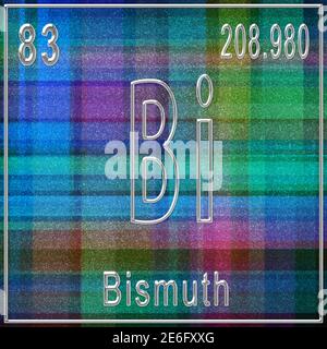 Bismut chemisches Element, Zeichen mit Ordnungszahl und Ordnungsgewicht, Periodensystem-Element Stockfoto