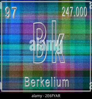 Berkelium chemisches Element, Zeichen mit Ordnungszahl und Ordnungsgewicht, Periodensystem Stockfoto