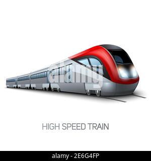 High-Speed realistische moderne Lokomotive auf Eisenbahn-Vektor-Illustration Stock Vektor