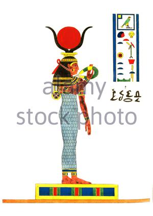 Altes Ägypten, Hathor, Vintage Illustration von 1823 Stockfoto