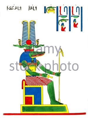 Altes Ägypten, Sobek, Vintage Illustration von 1823 Stockfoto