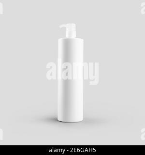 Mockup einer weißen matten Flasche mit einem Spender für feuchtigkeitsspendende Creme, Seife, Shampoo, für Design-Präsentation. JAR-Schablone mit Pumpe isoliert auf Rückg Stockfoto