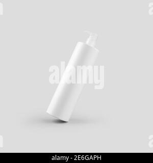 Schablone einer weißen Plastikflasche mit Spender, Behälter für Creme, Gel, Seife, für Design-Präsentation. Mockup von mattem Glas mit Pumpe, isoliert Stockfoto