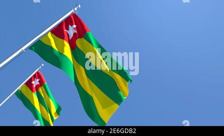 3D-Darstellung der einwinkenden Nationalflagge Togos Der Wind Stockfoto