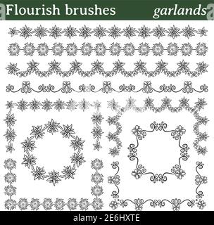 Sie können eine beliebige Linie oder einen Pfad zeichnen und einen Pinsel auftragen. Sie können auch Rahmen mit verschiedenen Formen (rund, quadratisch, ..), weil alle Pinsel enthalten äußeren Stock Vektor