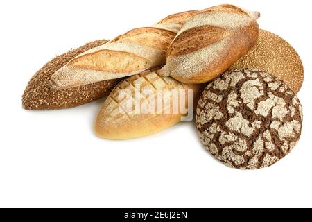 Verschiedene Brotsorten auf weißem Hintergrund. Stockfoto