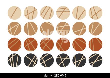 Ein Set aus 24 trendigen Vektorgeschichten hebt Cover in Schwarz, Braun, Beige und Creme mit abstrakten Linien hervor. Minimalistische moderne boho Social Media ro Stock Vektor