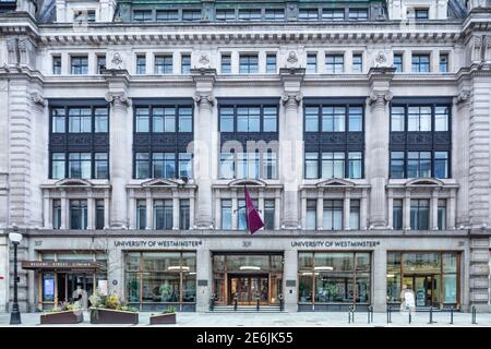 Die Fassade der University of Westminster an der Regent Street, gegründet 1838 als Royal Polytechnic Institution Stockfoto