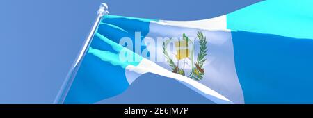 3D-Darstellung der Nationalflagge Guatemalas, die einschwenkt Der Wind Stockfoto