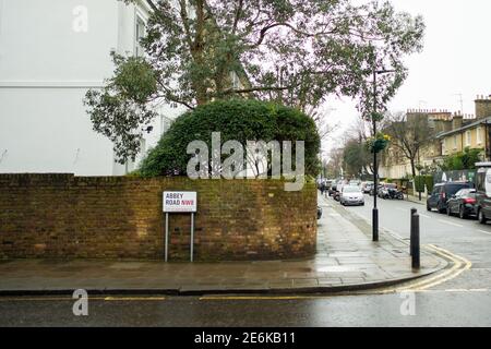 London - Abbey Road Straßenschild, eine berühmte Straße im Nordwesten Londons Stockfoto