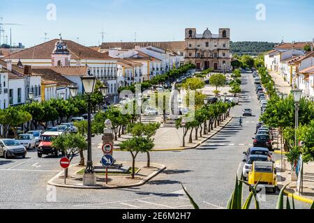 Platz der Republik im Stadtzentrum des historischen Vila Vicosa, Alentejo, Portugal Stockfoto