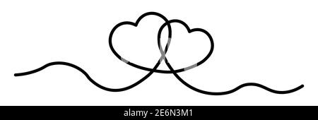 Kalligraphische Herzen. Handgezeichnete einzelne dünne Linie Ornament. Einfache flache Vektordarstellung. Stock Vektor