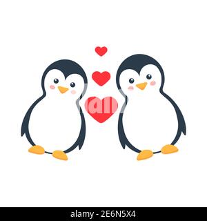 Cartoon schöne Pinguine Charakter. Niedliche Pinguin Liebe Familie mit Herzen Vektor-Illustration isoliert auf weiß. Valentinstag-Konzept. Stock Vektor