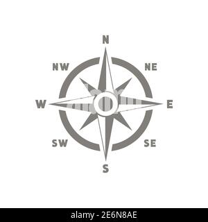 Kompassvektorsymbol. Schwarzes Navigationssymbol. Windrose Schild. Abbildung der Reiseausrüstung isoliert auf weiß Stock Vektor
