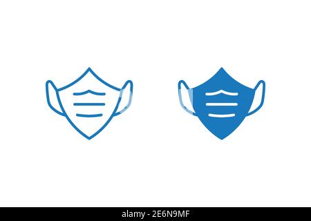 Medizinische Maske in Form eines Schildes umreißen und Flache Symbole auf weißem Hintergrund isoliert Stock Vektor