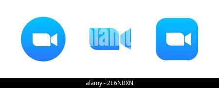 Blaues Logo für Kamerasymbole. Live-Media-Streaming-Anwendung für das Telefon, Konferenzvideoanrufe. Stock Vektor