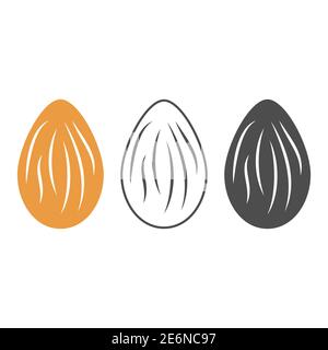 Symbol für Mandel gesetzt. Natürliche gesunde Lebensmittel Symbol Sammlung. Vektorgrafik isoliert auf Weiß. Stock Vektor