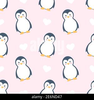 Pinguine nahtloses Muster. Vektor niedlich Illustration rosa Hintergrund Stock Vektor