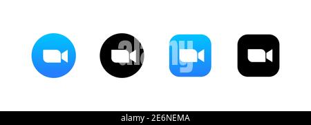 Blaues Logo für Kamerasymbole. Konzept für Live-Videoanruf. Kann für Website, mobile App verwendet werden. Vektor auf isoliertem weißem Hintergrund. EPS 10 Stock Vektor