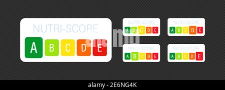 Nutri Score vertikale Sticker Set. Systemzeichen bewerten. Vektor EPS 10 Stock Vektor