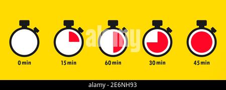Timer, Stoppuhr, Chronometer, Uhrzeit, Uhrsymbol . Countdown 10 20 30 40 50 60 Minuten Stock Vektor